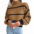 thumbnail image 3 of Womens Mock Neck Striped Chunky Knitted Sweater Winter Long Sleeve Pullover Sweaters Tops Khaki S, 3 of 9