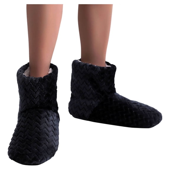 Couver Women Solid Color Super Soft Cozy House Booties Socks Slippers w/ Sherpa Lining, Black, Medium / Large, 1 Pair