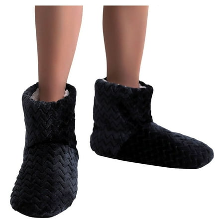 

Couver Women Solid Color Super Soft Cozy House Booties Socks Slippers w/ Sherpa Lining Black Medium / Large 1 Pair