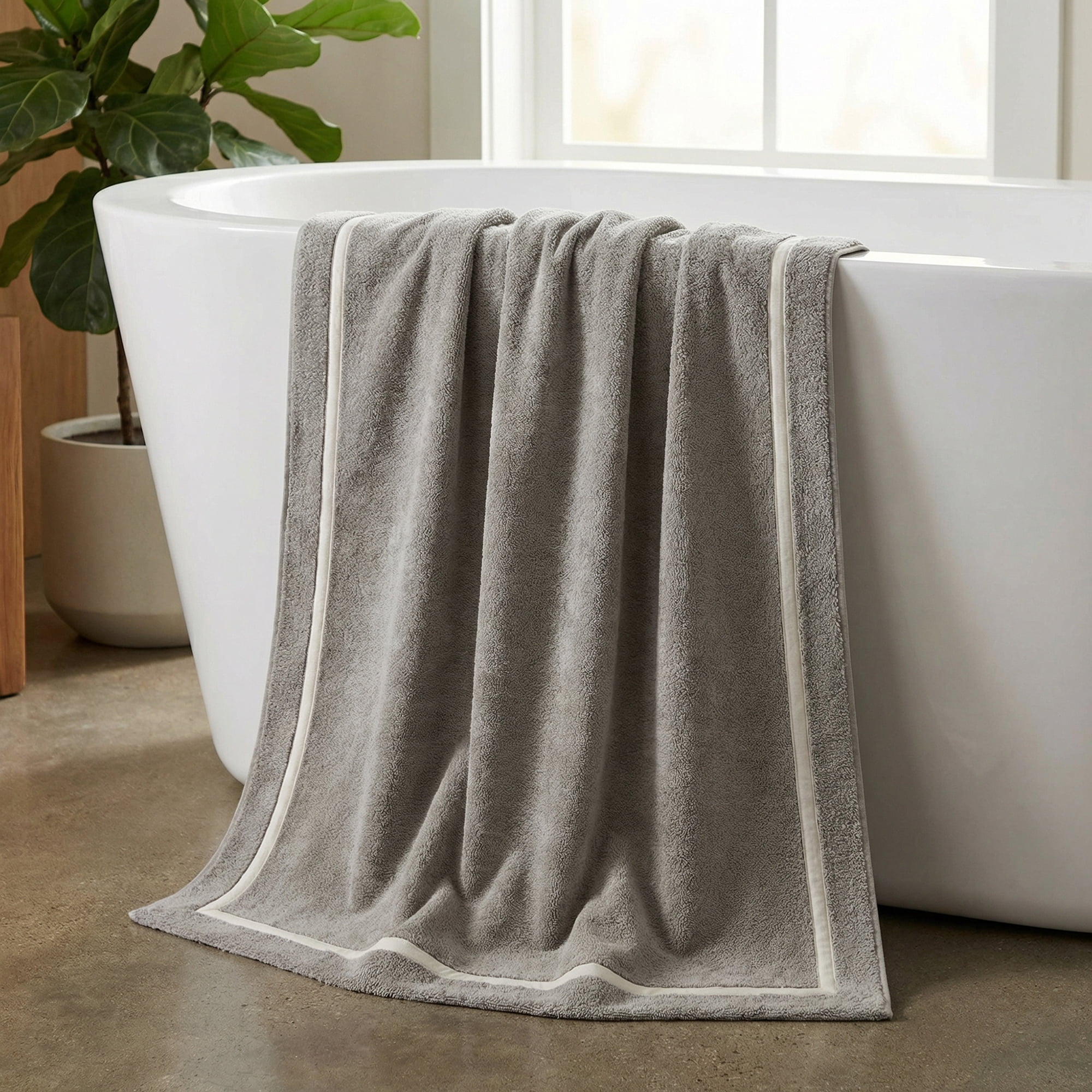 Unique Bargains Ultra Soft Absorbent Coral Fleece Bath Towel 2 Pack Grey/Dark Grey 63"x31"