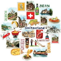 Navy Peony Stunning Switzerland Travel Stickers (31pcs) - For Journals, Scrapbooks