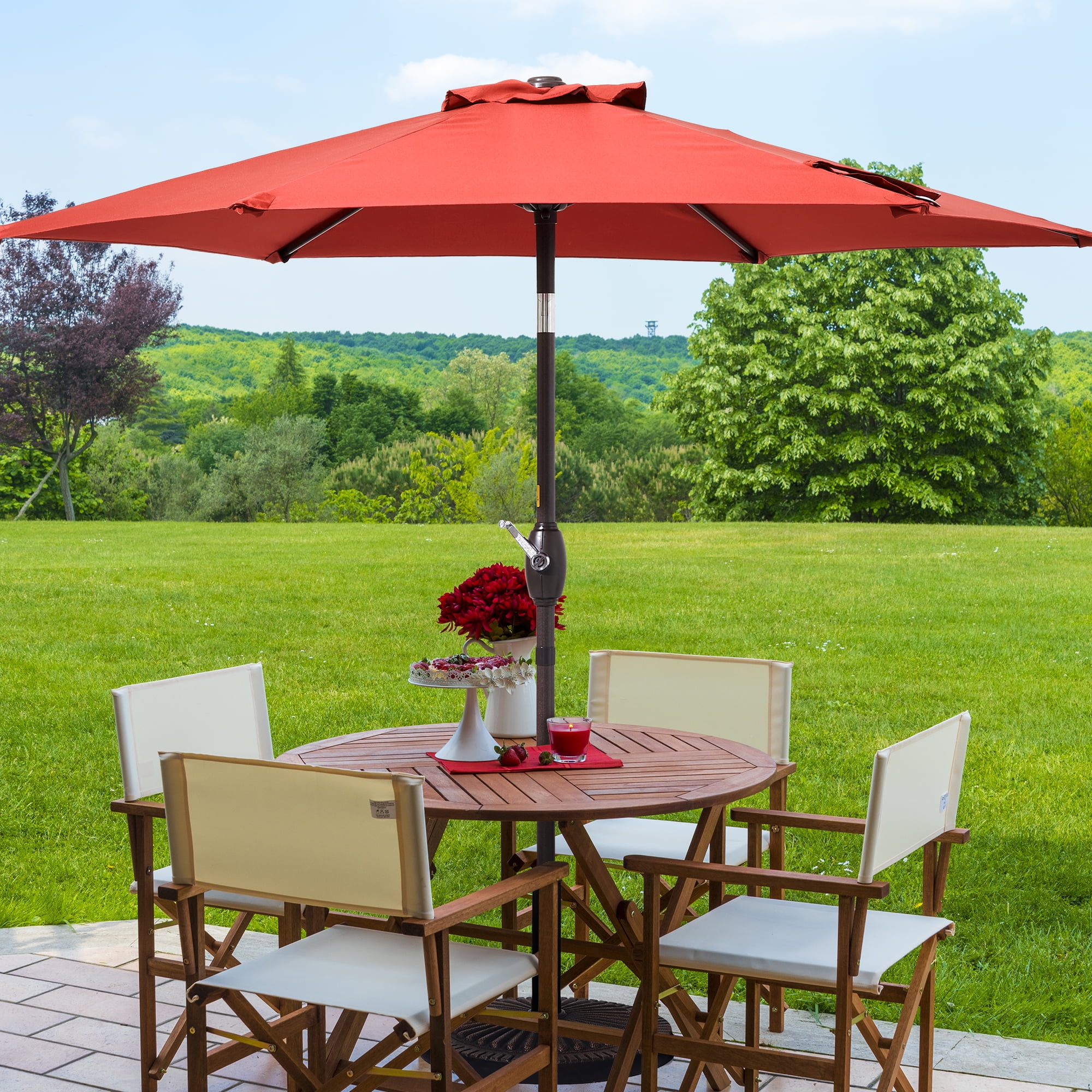 CHYVARY 7.5 FT Outdoor Patio Shade Table Market Umbrella with Tilt Button for Deck, Garden and Pool, Chili Red