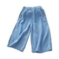 thumbnail image 2 of Girls Tencel Jeans Wide Leg Pants Summer Thin Blue Casual Lightweight Breathable Stretchy Trendy Soft Girls Pants Size 2-3 Y, 2 of 3