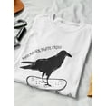 thumbnail image 3 of "Mad. Raven. Skate. Crew" Crow Skating Graphic Men White T-Shirt, Male x-Large, 3 of 4