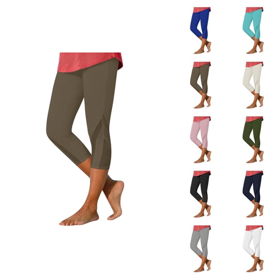 Capri Leggings for Women Summer Casual Elastic High Waisted Mesh Patchwork Workout Yoga Cropped Capris Pants
