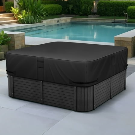 KFFKFF Outdoor Hot Tub Cover, 85 x 85 x 20 Inch Weather-Resistant and Waterproof Protector, Crafted with 600D Durable Oxford Fabric and 950N Tear Resistance, Square Spa Cover for Hot Tubs, Black