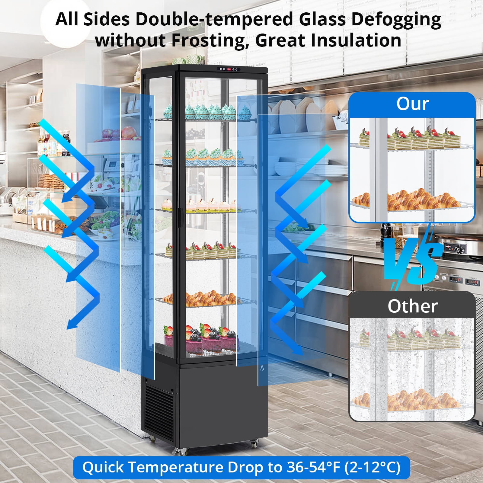 Rugerasy Commercial Refrigerator - 10.52 cu.ft. 298 L Display Fridge, Upright Beverage Cooler with LED Light, Auto Defrost & Air-Cooling for Home, Store, Gym, Office, Cafe Restaurant