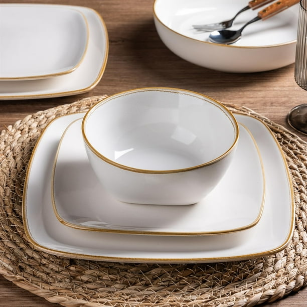 AmorArc Service De Table 12 Pièces En Céramique Pour 4 Personnes Peints à La Main - Résistant Aux Rayures - Passe Au Lave-vaisselle Et Au Micro-ondes - Bleu Ceylan