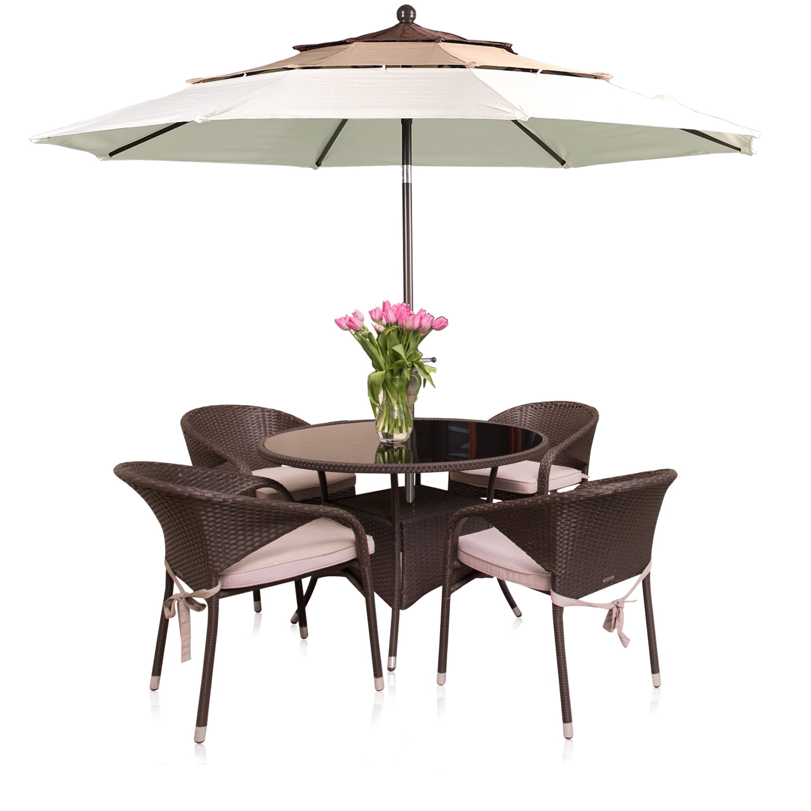Aoodor 10ft 3-Tier Patio Umbrella, Outdoor Table Market Umbrella Tilt Adjustment and Crank