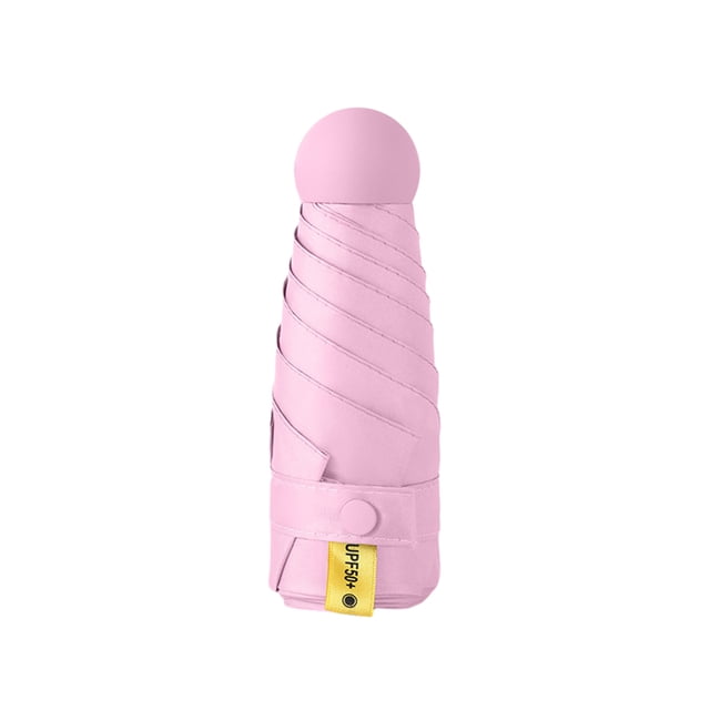 Wosthever Paraguas lluvioso Mini sombrilla Protección solar Bolsillo Ligero Moda Estilo simple Conveniente Dulce regalo Pequeño Paraguas de lluvia rosa melocotón