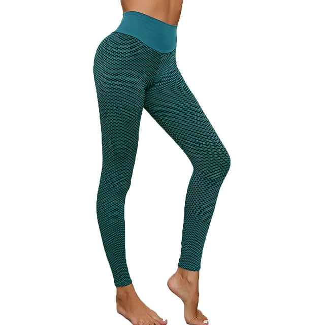Women's Ruched Butt Lifting High Waist Yoga Pants Tummy Control Stretchy Workout Leggings Textured Booty Tights (Green,L)