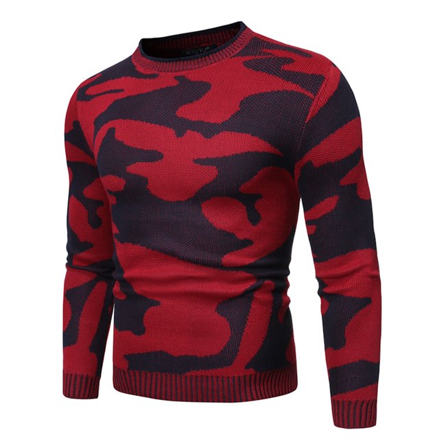 Dvkptbk Pull Col Rond pour Hommes Grande Taille Camouflage Couleurs Contrastées Pull Mode Décontracté Tricoté Ample Manches Longues