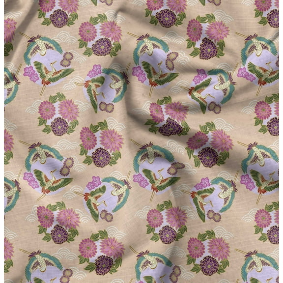 Soimoi Heavyweight Cotton Canvas Fabric Material- 56 Inch Wide, Beige- Bird Print, Ideal For Making Durable Tote Bags, Backpacks, Upholstery, Cushions, Tents, Outdoor Furniture Covers, 1 Yard