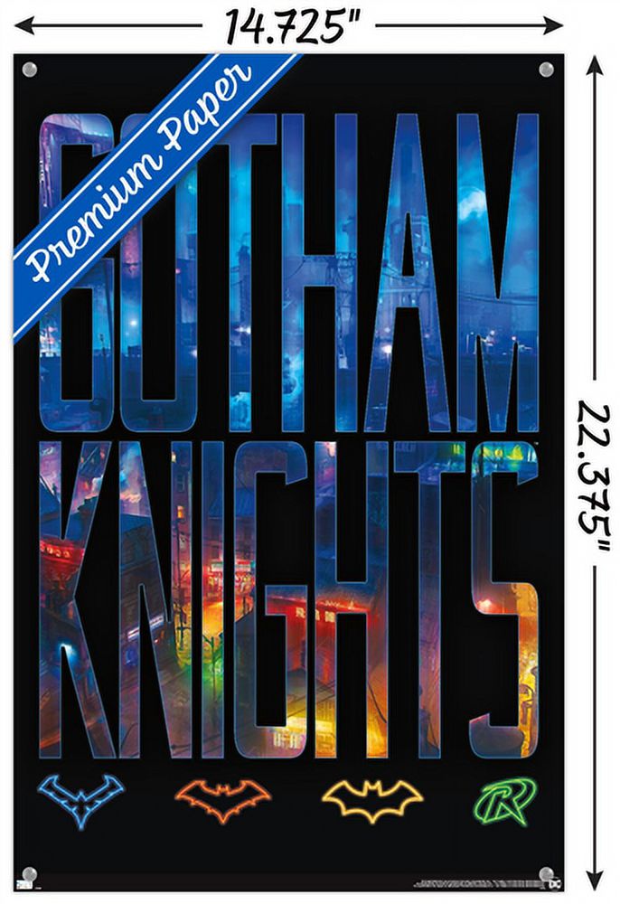 DC Comics Gotham Knights - Logos Wall Poster with Push Pins, 14.725" x 22.375"
