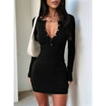 thumbnail image 4 of Women'S Long Sleeve Sweater Dress V Neck Bodycon Mini Fall Dresses Trendy Ribbed Ladies Winter Sweater Black L, 4 of 7