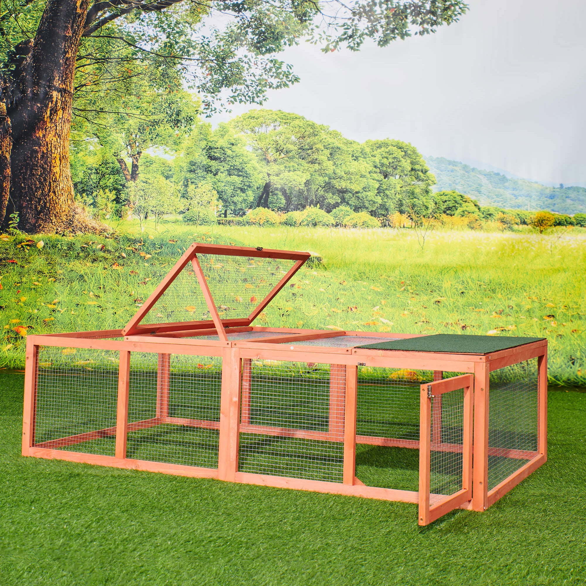 Kepooman 70.9" Indoor Outdoor Wooden Chicken Coop, Bunny House Rabbit Hutch for Small Animal, Natural Kepooman 70.9" Indoor Outdoor Wooden Chicken Coop, Bunny House Rabbit Hutch for Small Animal, Natural