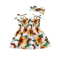 thumbnail image 1 of Princesse d'Été Bébé Filles Robe 2pcs Cravate Teindre/fleurs/pastèque Imprimé Sangle une Ligne Robe Bandeau, 1 of 8