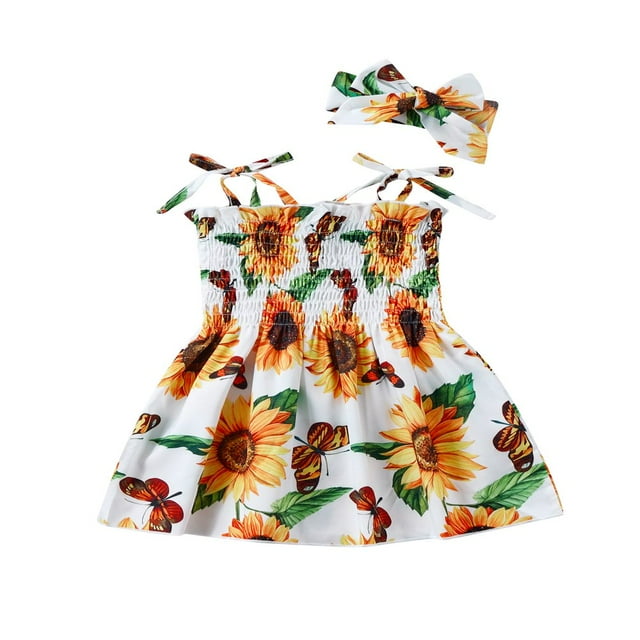 Princesse d'Été Bébé Filles Robe 2pcs Cravate Teindre/fleurs/pastèque Imprimé Sangle une Ligne Robe Bandeau