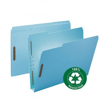 Smead 100% Recycled Pressboard Fastener File Folder, 1/3-Cut Tab 1/3-Cut Tab, 2" Expansion, Letter Size, Blue, 25 per Box (15001)