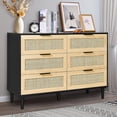 thumbnail image 5 of Choco Moon Rattan Dresser 6-Drawer, Bohemian Chest, Natural Storage, Bedroom Living Room Hallway, Sturdy Nightstand Handles Legs, Black Design, 5 of 11
