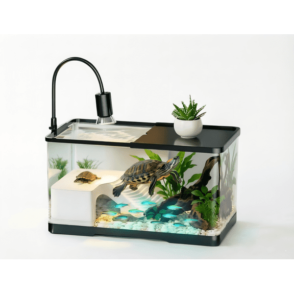 Joyhoop Small Turtle Terrarium Habitat Décor Kit with Climbing Ladder, Clear