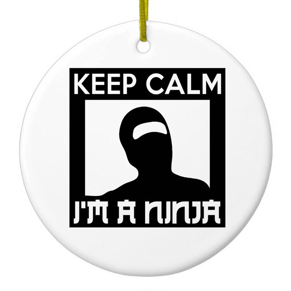 DistinctInk Hanging Ceramic Christmass Tree Ornament with Gold String - Great Gift / Present - 2 3/4 inch diameter - Keep Calm I'm a Ninja