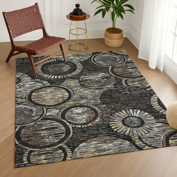 Addison Rugs Chantille Indoor/Outdoor Transitional Geometric Black Machine Washable Rectangle Rug, 10' x 14'