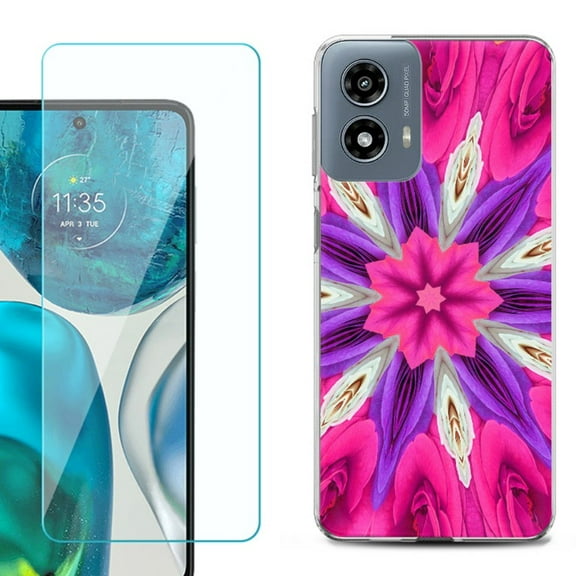 Phone Case for Motorola Moto G 5G 2024, with Tempered Glass Screen Protector, by OneToughShield - Kaleidoscope Rose