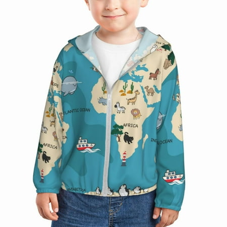 

Lukts World Map With Animal Print Children s Long-Sleeved Sun Protection Clothing Hooded Sweatshirts for Boys and Girls Outdoor Sports-2 Years