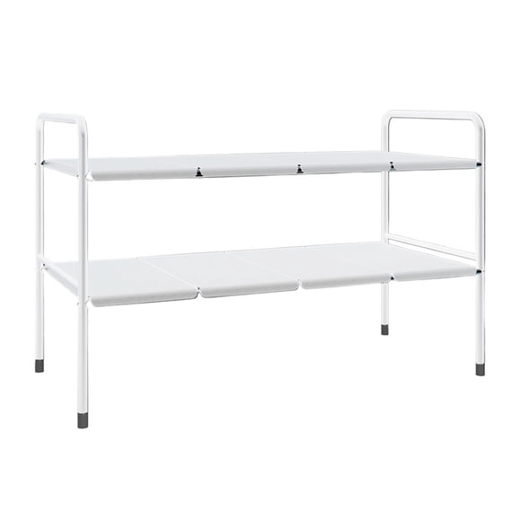 Billuyoard Solución de almacenamiento de metal debajo del fregadero, estante dividido para ordenar la encimera, estante de almacenamiento de Organizadores de utensilios de cocina Blanco