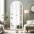 thumbnail image 4 of 71"x31"x1" Solid Wood Mid-Century Full-length Mirror Right Angled Arched Mirror without Bracket , White, 4 of 9