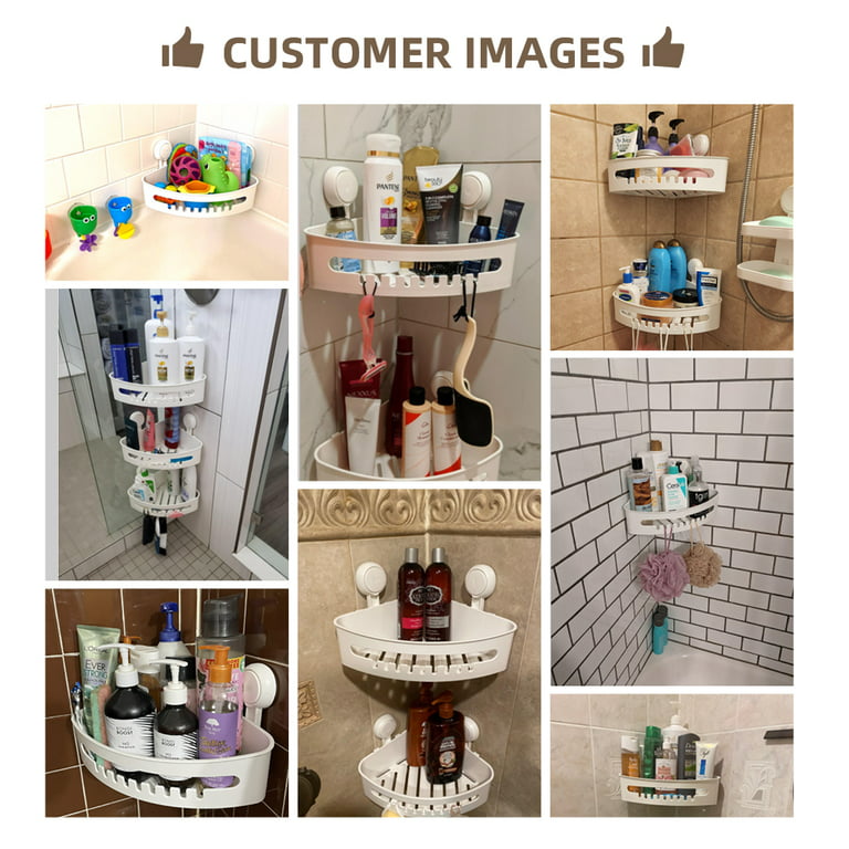 TAILI Corner Shower Caddy Suction Cups Heavy Duty,Small Bathroom Shower  Shelf Storage Basket Wall Mounted Organizer for Shampoo,Conditioner,Plastic