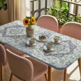 thumbnail image 3 of Green Purple Boho Table Cloths for 4 Foot Rectangle Tables, Vintage Abstract Art Floral Ethnic Tribe Patio Waterproof Elastic Fitted Tablecloths, Washable Rectangular Table Cover for Camping, 3 of 8