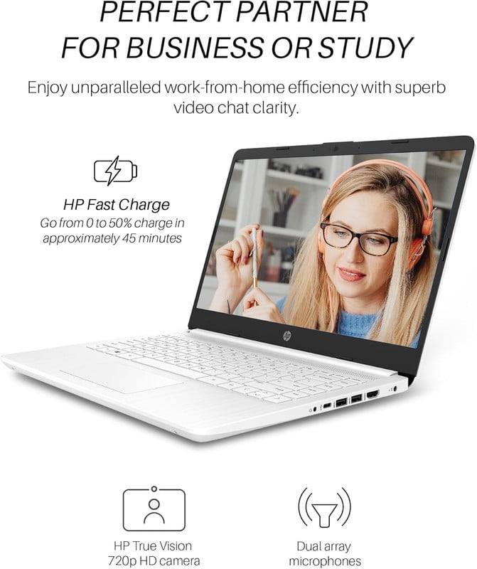 HP 14" HD Laptop for Students & Business, Intel Quad-Core, 8GB RAM, 64GB eMMC, UHD Graphics, Long Battery Life, Webcam, Windows 11 Home (S Mode)