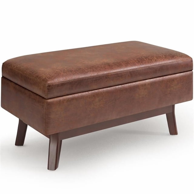 Simpli Home Owen Ottomane de Rangement Mi-Siècle en Similicuir 36 Pouces Brun Selle