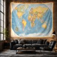 thumbnail image 6 of Vintage World Map with Muted Countries on Blue Oceans, Dreamy Boho for Geography Enthusiasts, Decorative Wall Art, Housewarming Gift, Tapestry Wall Hanging for Study Room and Living Room, 6 of 7