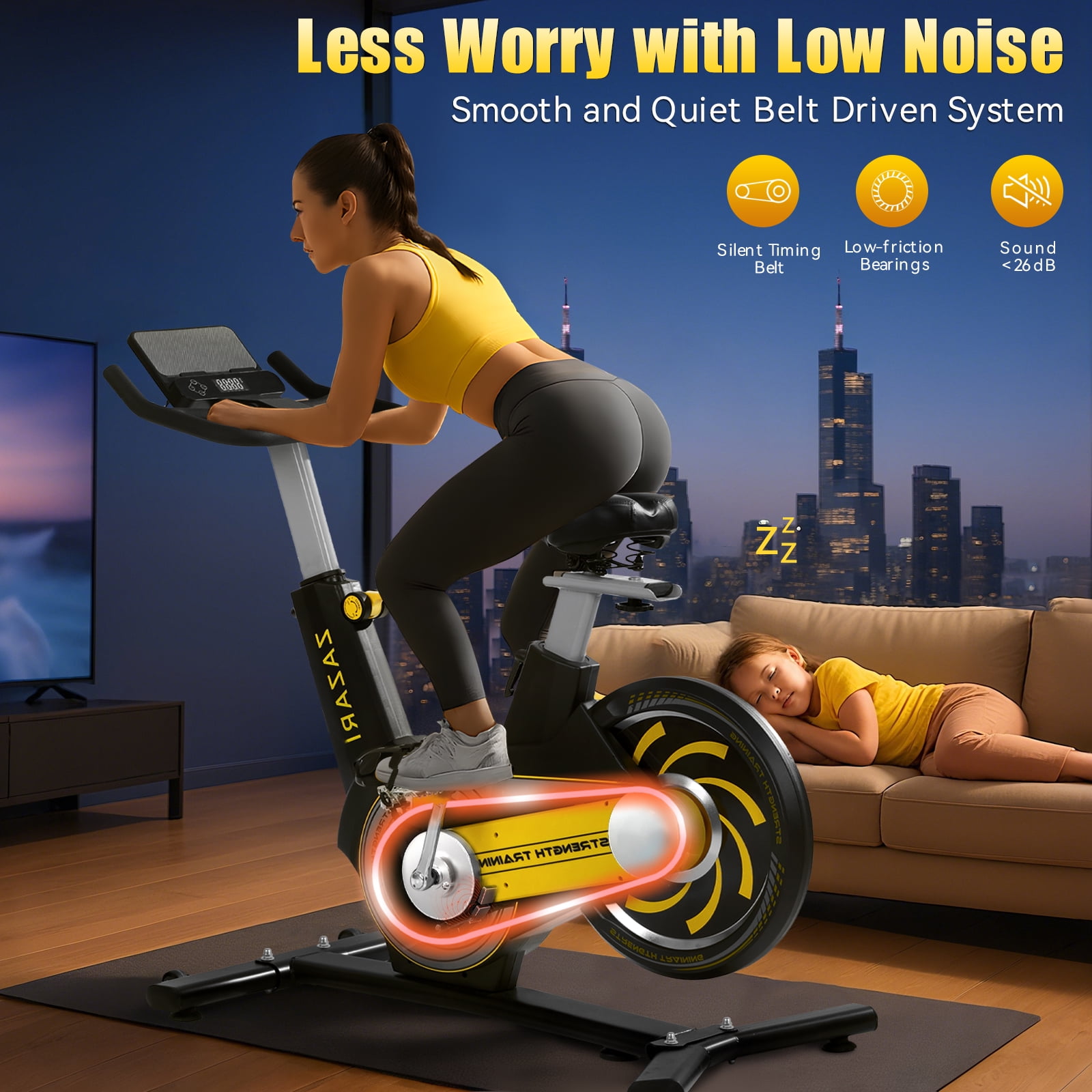 ZAZARI Indoor Cycling Bike with 7-Level Resistance and Silent Belt Drive