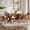 WalnutBrown, variant on KATBOC 71" Wood MDF Splicing Dining Table Set with 6 Faux Leather Dining Chairs, X-Shaped Metal Frame, Seats 6-8 for Kitchen & Dining Room