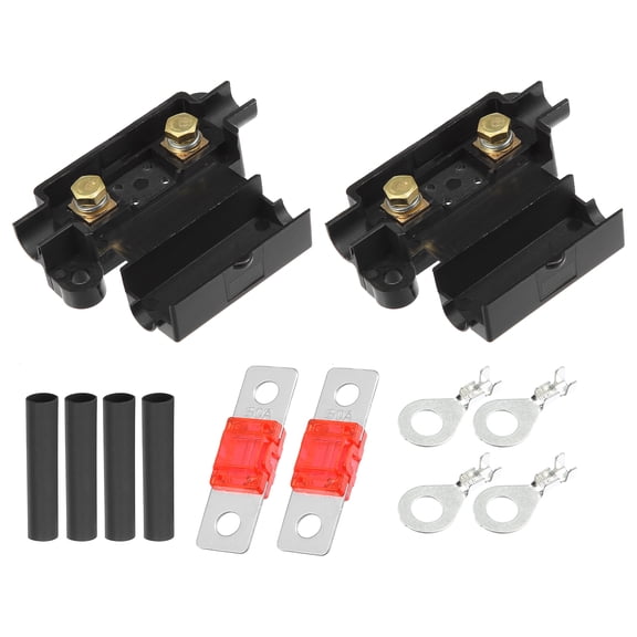Unique Bargains 2 Set 50 Amp ANS Fuse Holder for Dual Battery System Tube Terminals Pre Cut Heat Shrink Sleeving