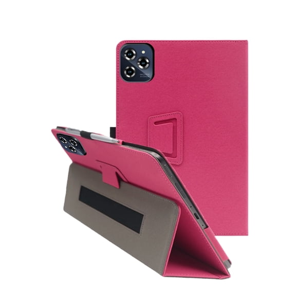 HYRACPO Protective Case for TABWEE T90/W90 11” Tablet, PU Leather Flip Folio Cover with Hand Strap, Anti-Fingerprint, Lightweight & Slim Shockproof Shell-Rose red