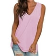 thumbnail image 2 of Tank Top for Women Sleeveless Oversized T-Shirt,Summer V-Neck Loose Cotton Vest Top,Casual Solid Color Sleeveless Shirt Pink,XL, 2 of 5