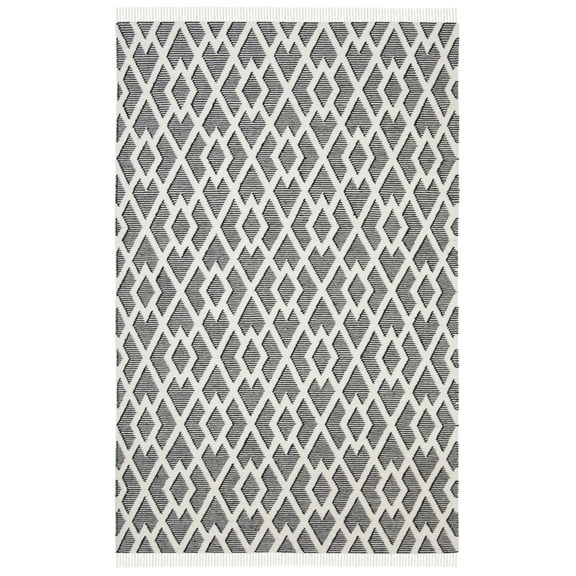 SAFAVIEH Kilim Almira Geometric Wool Area Rug, Black/Cream, 5' x 8'