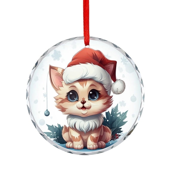 Crystal Glass Christmas Ornament Cute Cartoon Meowy Christmas Cat Christmas Decorative Hanging Ornaments Cat Lady Pet Lover Hanging Ornaments for Holiday Decoration