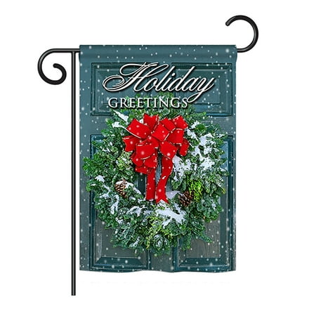 Wreath Decorative Flag - Breeze Decor - Holiday Greeting Wreath Winter - Seasonal Winter Wonderland Impressions Decorative Vertical Garden Flag 13