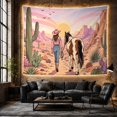 thumbnail image 6 of Cowgirl with Horse on Desert Trail by Saguaro Cacti at Sunset, Serene Retro for Western Art Lovers, Western Country Decor Wall Art, Birthday Gift Tapestry Wall Hanging for Bedroom and Living Room, 6 of 7