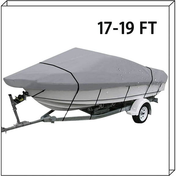 ALL-CARB Heavy Duty Waterproof Boat Cover 210D Replacement for V-Hull 17-19 x 96 Grey