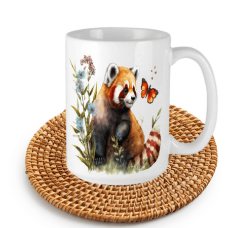 

Cute Red Panda & Flowers Ceramic Coffee Mug 11 oz - Adorable Animal Lover Gift