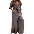 thumbnail image 4 of Bixock Women Fall and Winter Outfit Set,Women Two-piece Set,Women Fall and Winter Outfit Set Solid Color Long Sleeve Loose Top and Wide Pants Set, 4 of 5