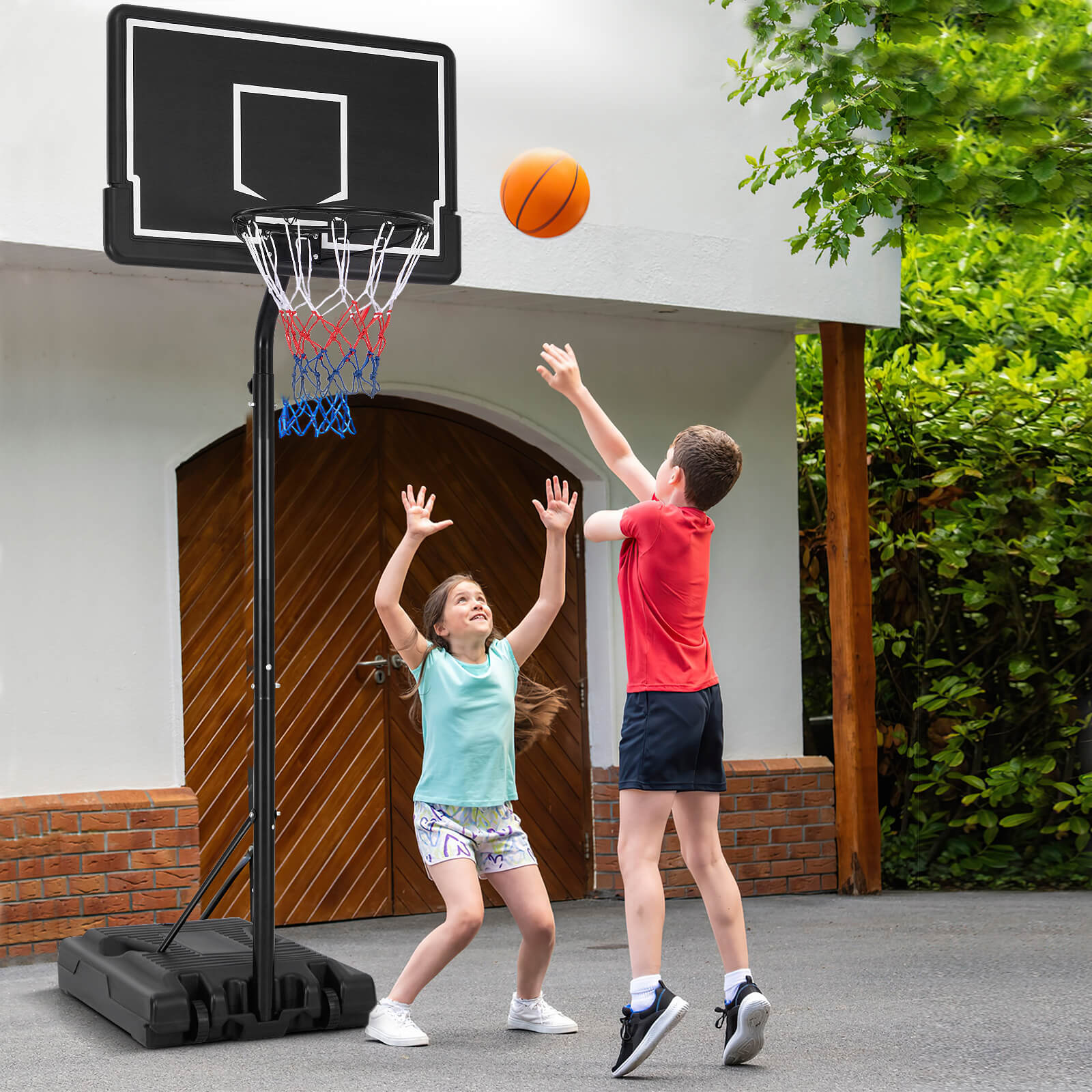 Infans 6.9-8.5 FT Portable Outdoor Basketball Hoop w/ Shatterproof PC Backboard