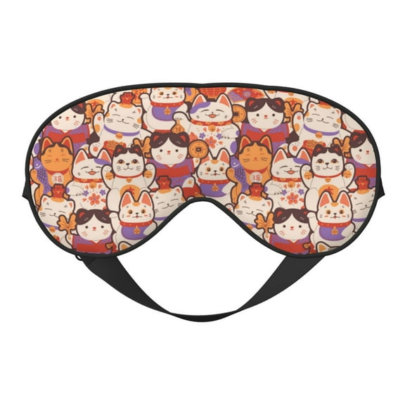 Naloa Maneki-Neko Cats Print Sleep Mask for Sleeper, Light Blocking Sleeping Eye Mask for Women Men, Eye Shade with Adjustable Strap for Travel, Nap,Meditation